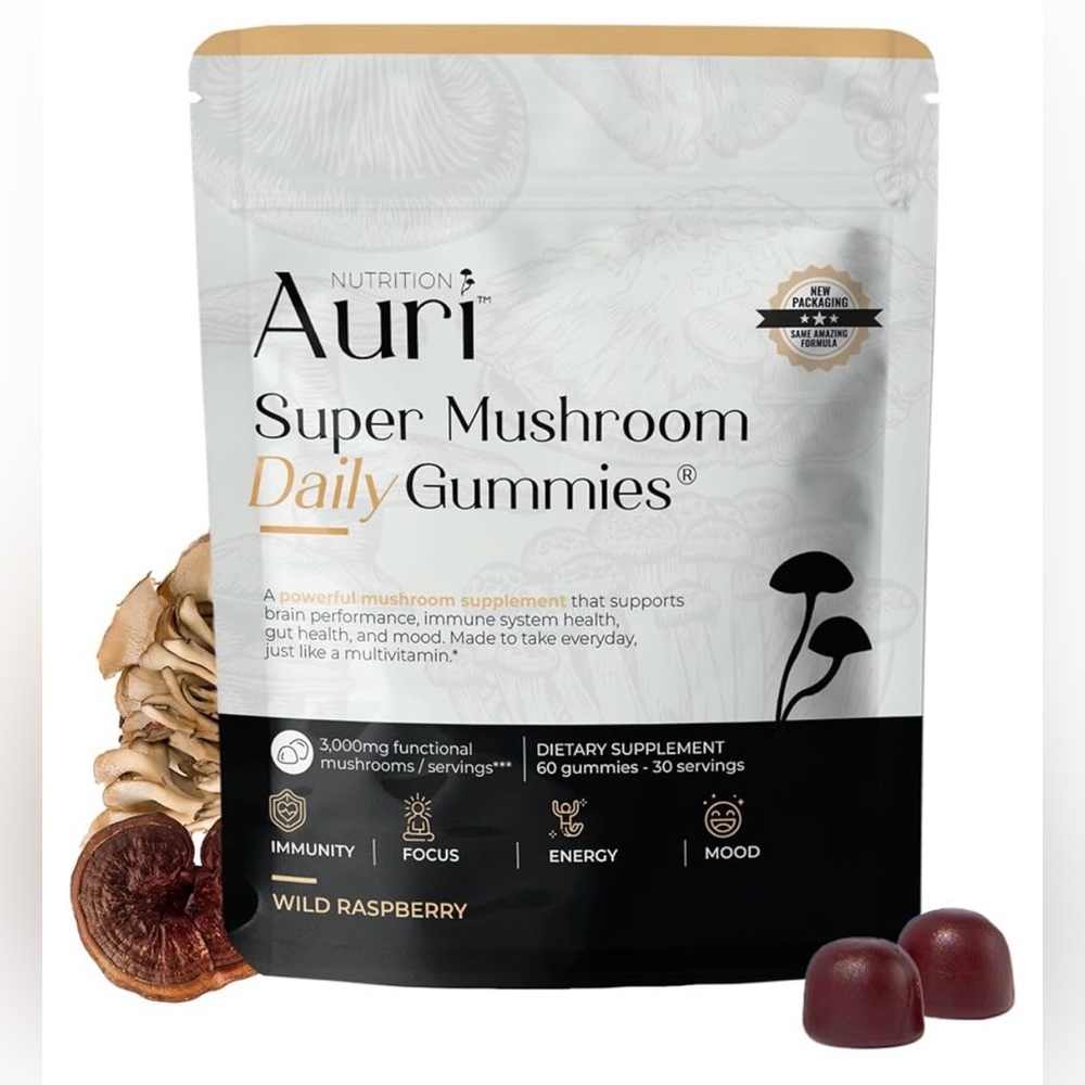 NEW Auri Super Mushroom Daily Gummies Wild Raspberry Brain Focus Wellness